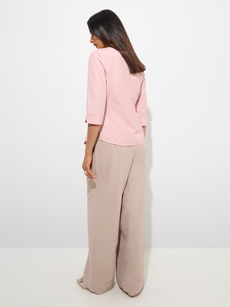 Westside Wardrobe Women's Pink Solid Shirt for Work Wear Back View