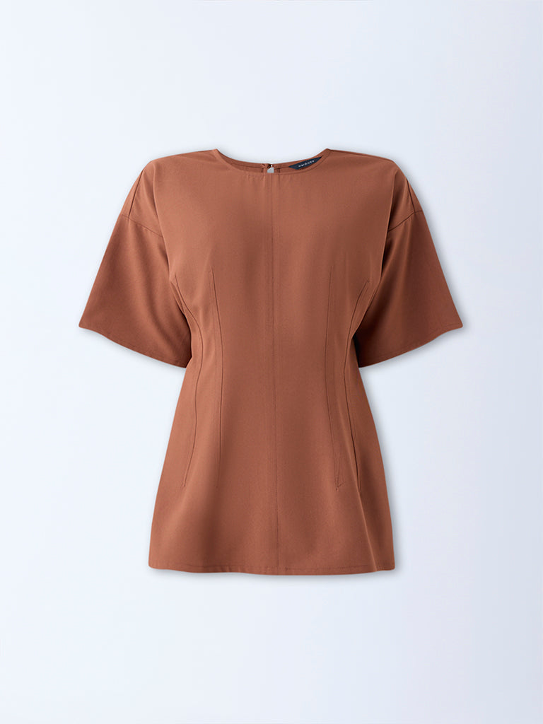 Westside Wardrobe Women's Tan Solid Top for Work Wear Flatly