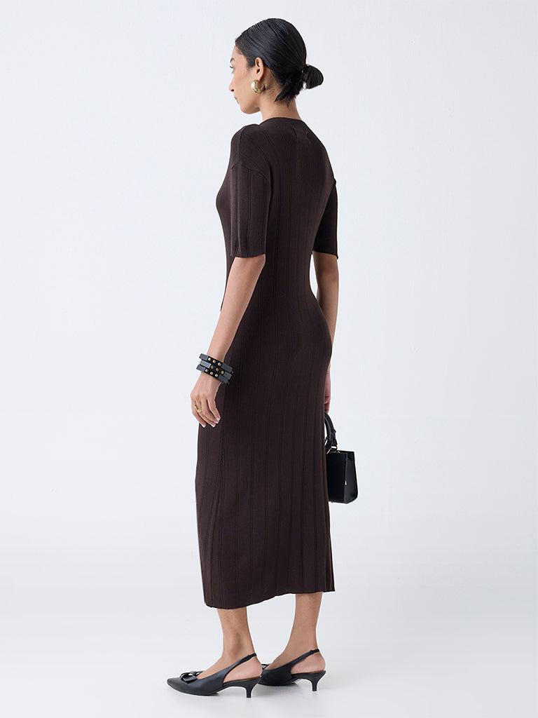 Wardrobe Dark Brown Knitted Bodycon Dress