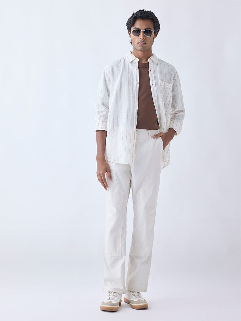 WES Casuals Off-White Relaxed-Fit Cotton-Blend Shirt