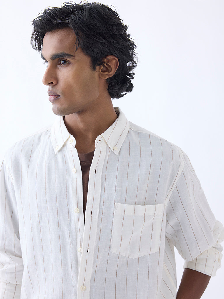 WES Casuals Off-White Relaxed-Fit Cotton-Blend Shirt