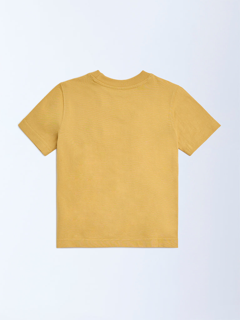 HOP Kids Boys Mustard Printed Cotton T-Shirt