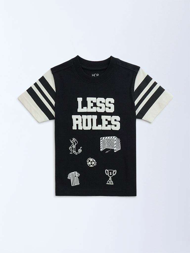 HOP Kids Boys Black Typographic Cotton T-Shirt