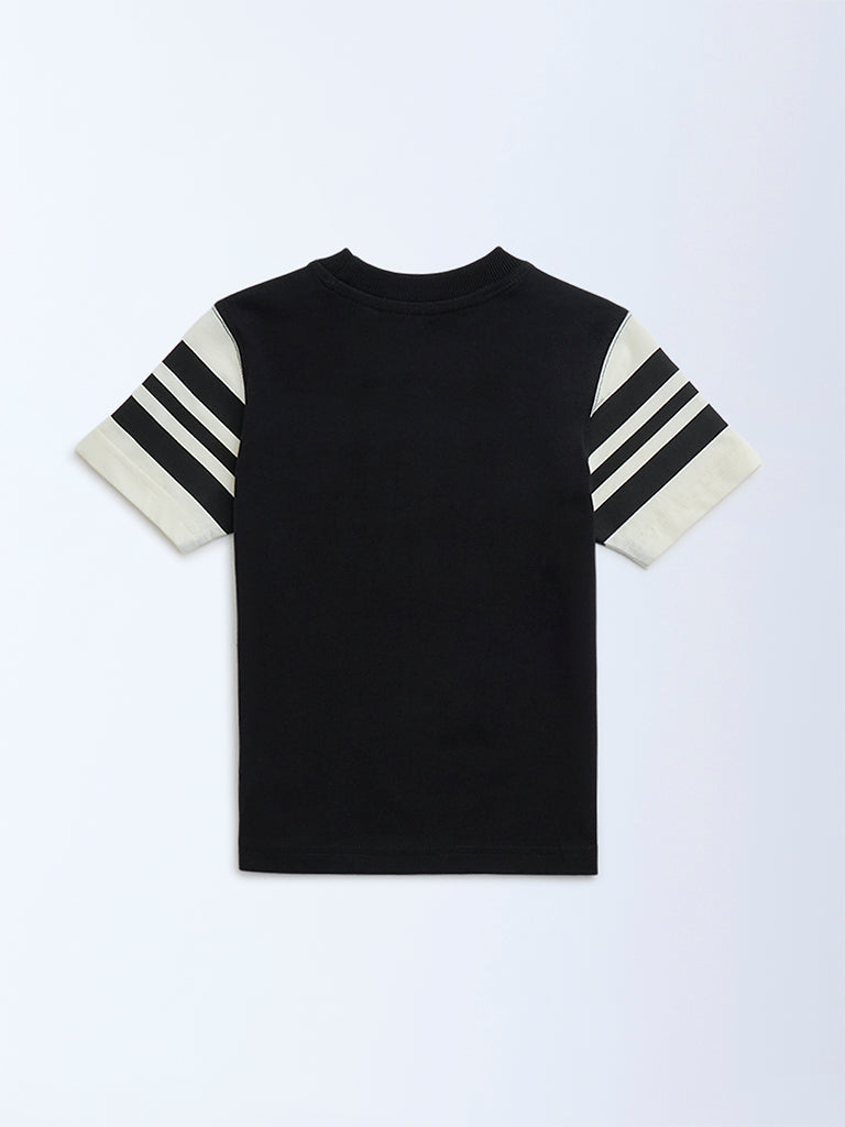 HOP Kids Boys Black Typographic Cotton T-Shirt