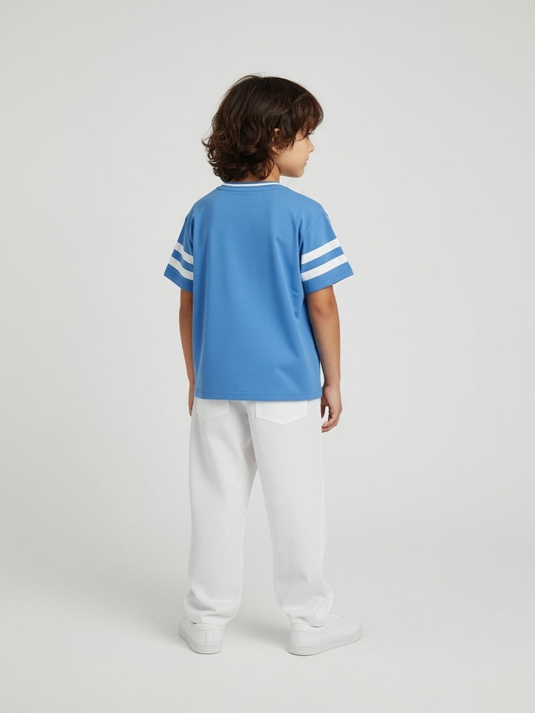 HOP Kids Boys Blue Baseball-Themed Cotton T-Shirt