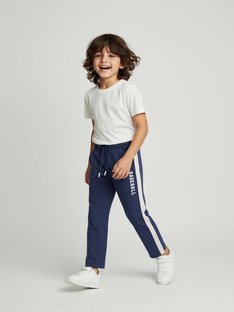 HOP Kids Boys Navy Striped Mid-Rise Cotton Trousers