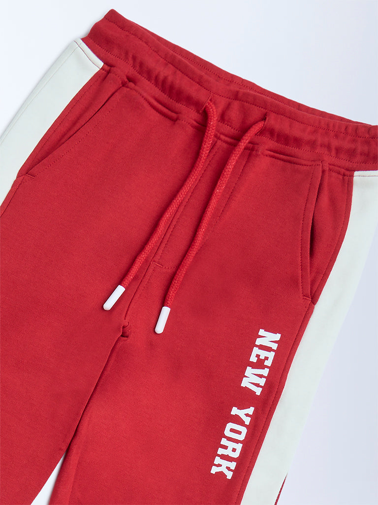 HOP Red Striped Mid-Rise Cotton Trousers