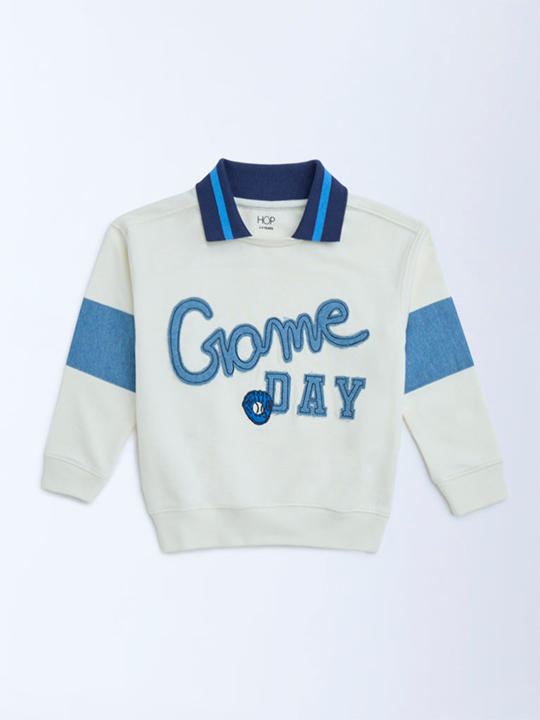 HOP Kids Boys Off-White Text Pattern Cotton Sweatshirt
