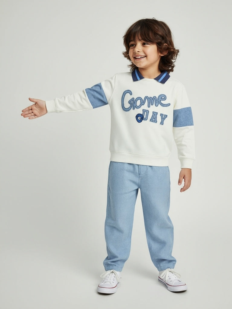 HOP Kids Boys Off-White Text Pattern Cotton Sweatshirt