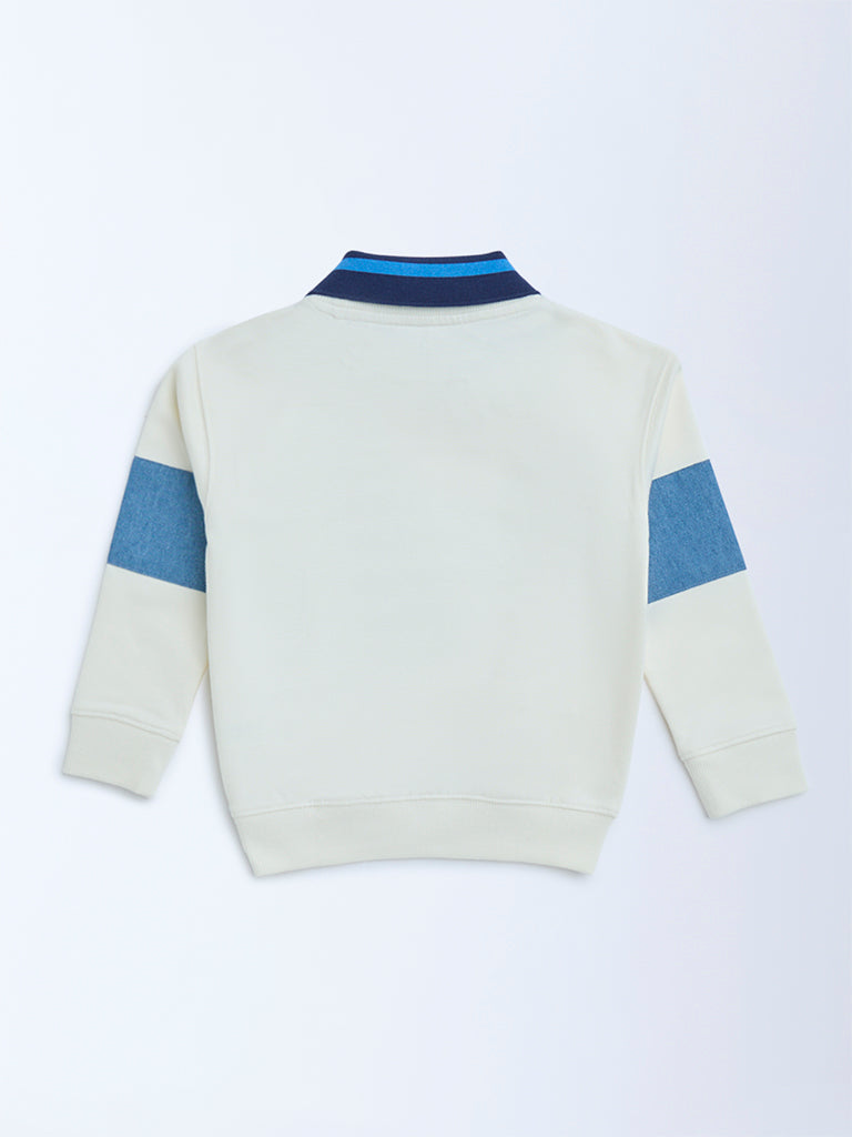 HOP Kids Boys Off-White Text Pattern Cotton Sweatshirt