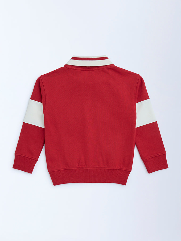 HOP Kids Boys Red Typographic Cotton Sweatshirt