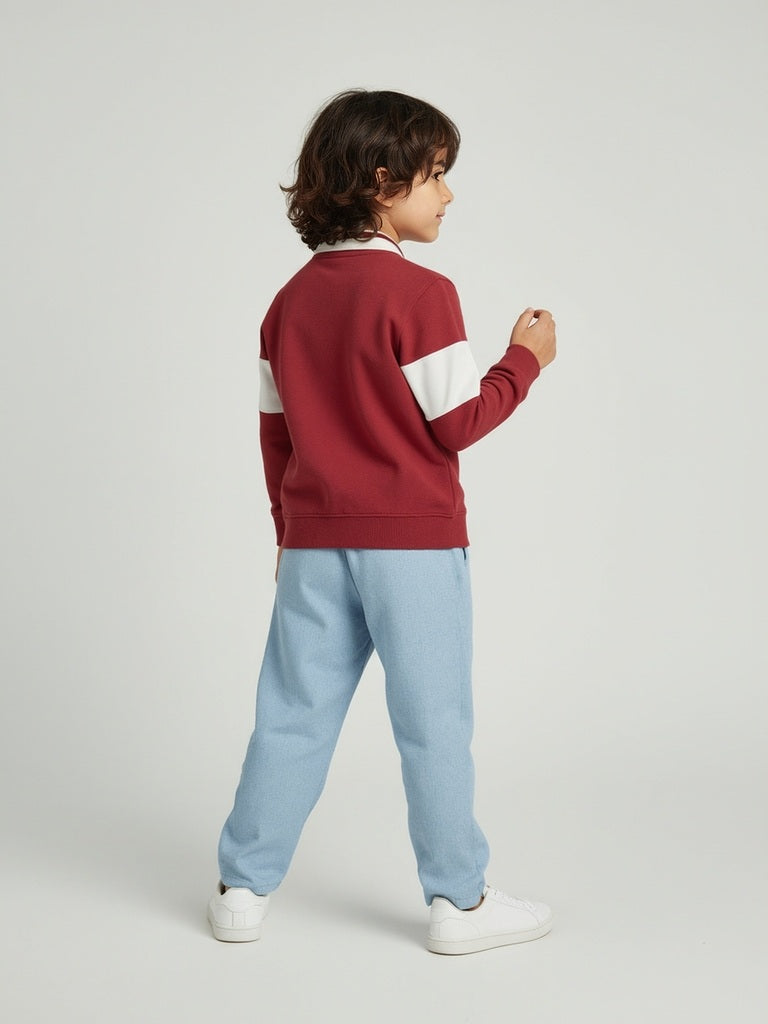 HOP Kids Boys Red Typographic Cotton Sweatshirt