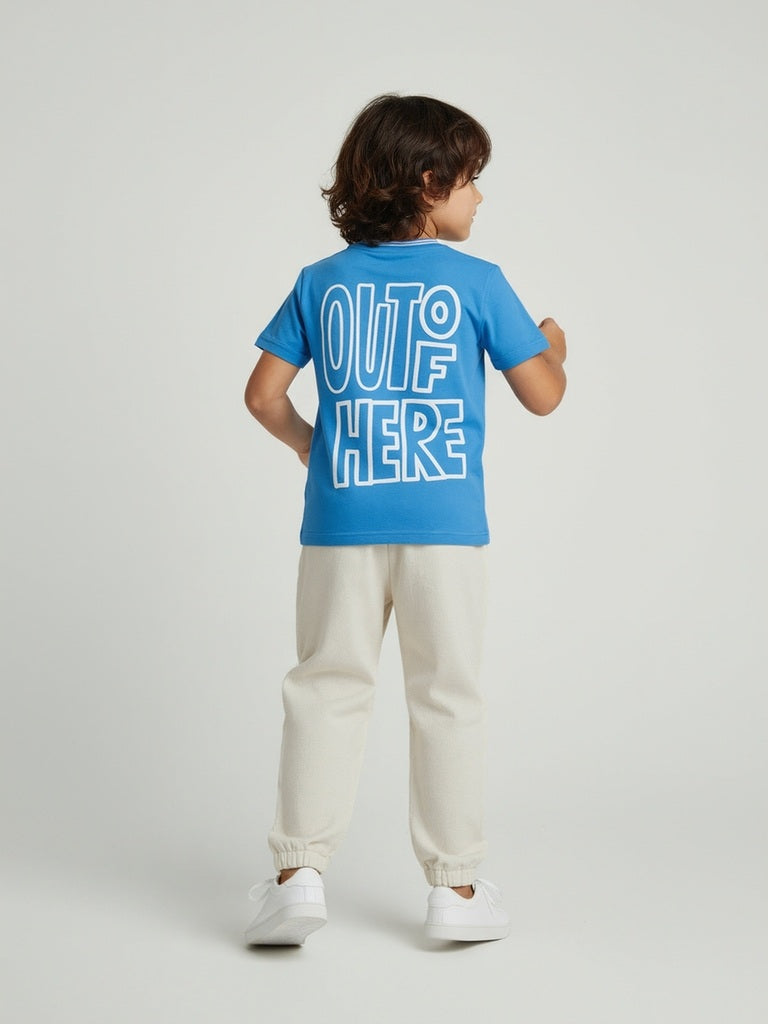 HOP Kids Boys Blue Typographic Cotton T-Shirt