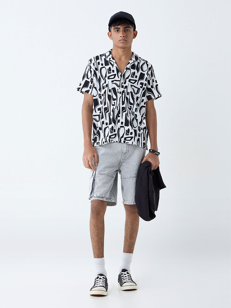 Y&F Kids Black Abstract Pattern Resort-Fit Shirt