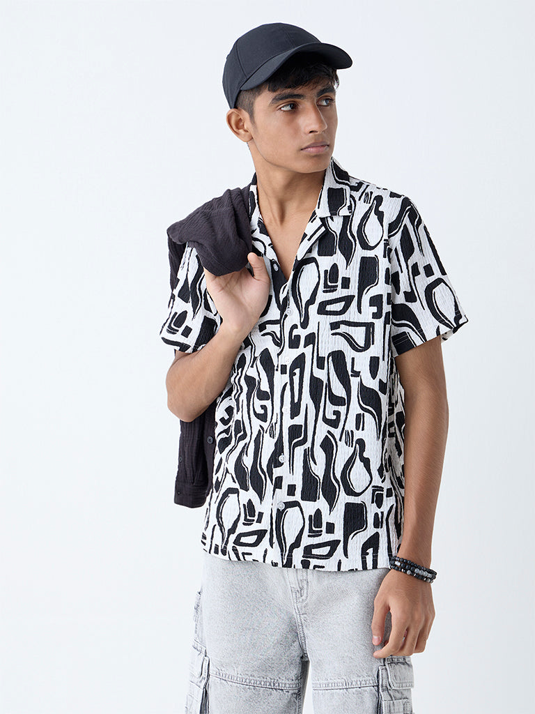 Y&F Kids Black Abstract Pattern Resort-Fit Shirt
