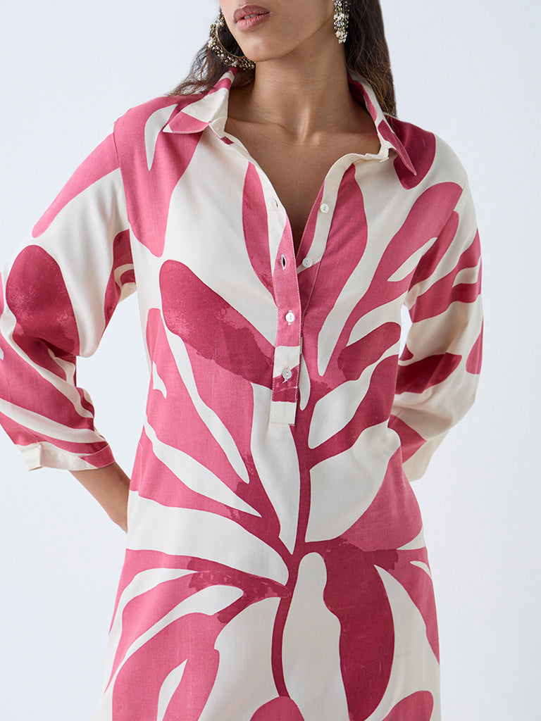 Westside Utsa Women's Red Leaf Design A-Line Kurta for Work Wear Zoomed View