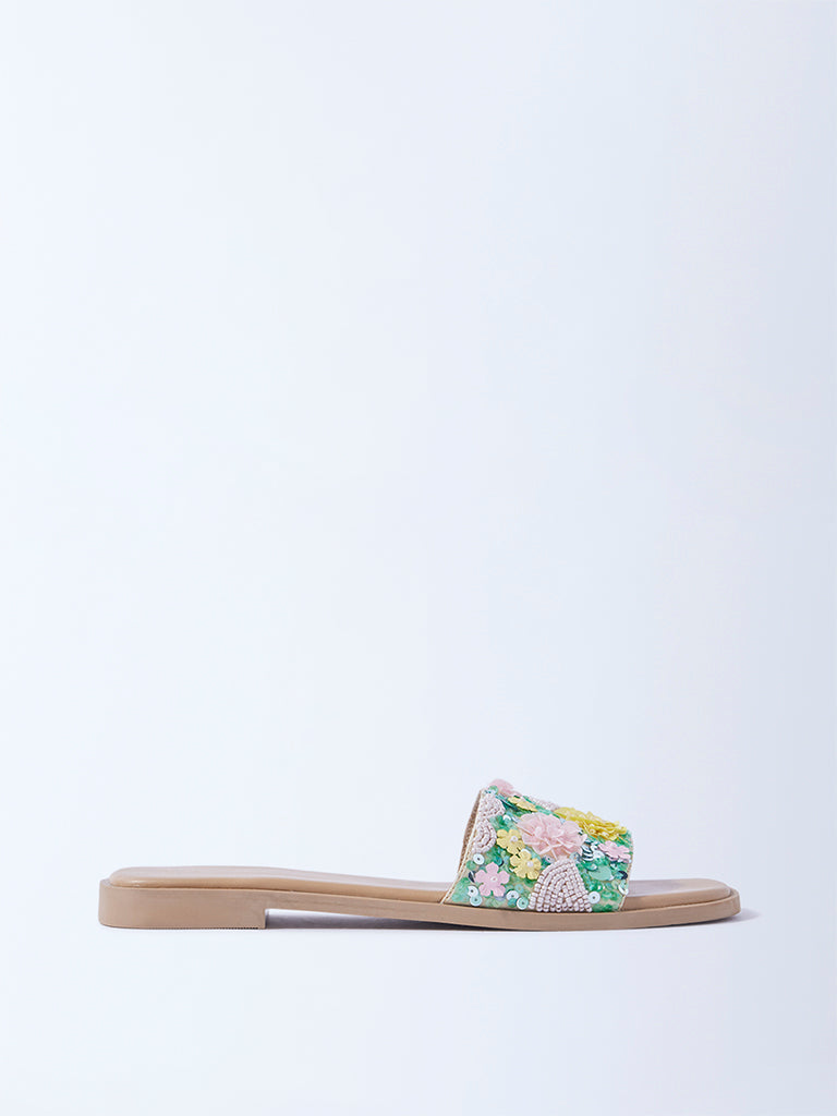 LUNA BLU Multicolour Floral Embellished Slides