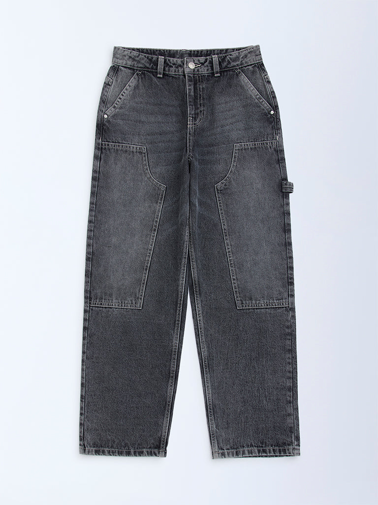 Y&F Kids Charcoal Relaxed-Fit High-Rise Jeans