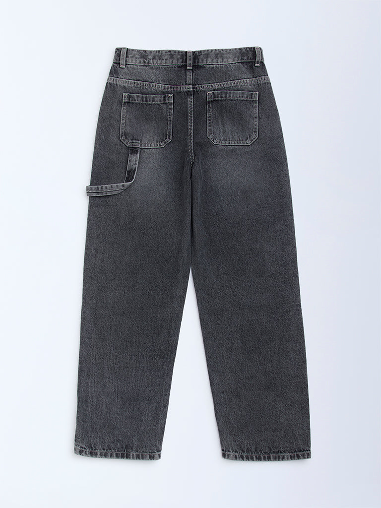 Y&F Kids Charcoal Relaxed-Fit High-Rise Jeans