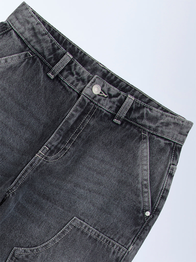 Y&F Kids Charcoal Relaxed-Fit High-Rise Jeans