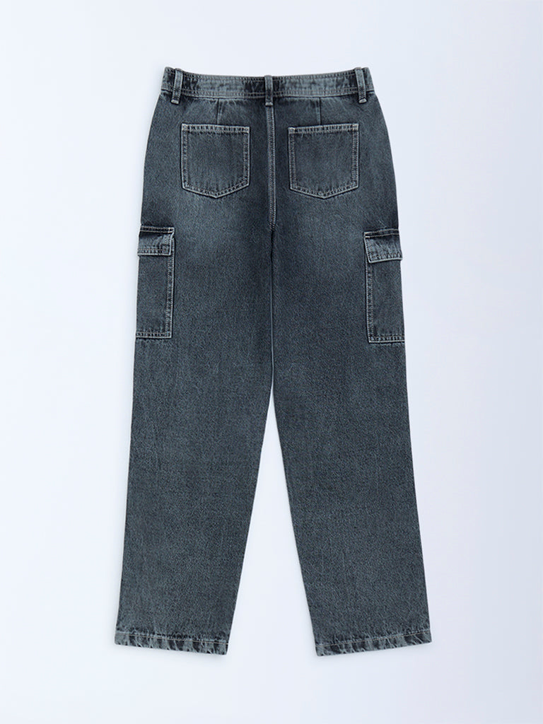 Y&F Kids Charcoal Washed Relaxed-Fit Mid-Rise Jeans