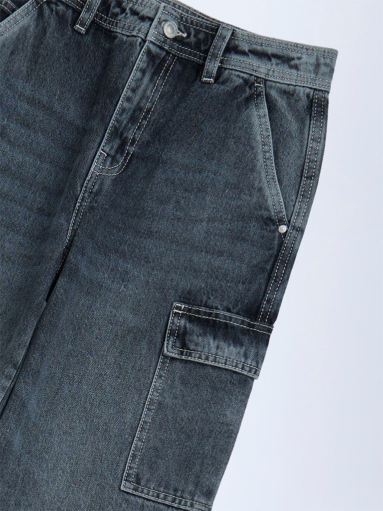 Y&F Kids Charcoal Washed Relaxed-Fit Mid-Rise Jeans