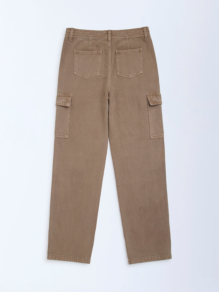 Y&F Kids Khaki Relaxed-Fit High-Rise Jeans