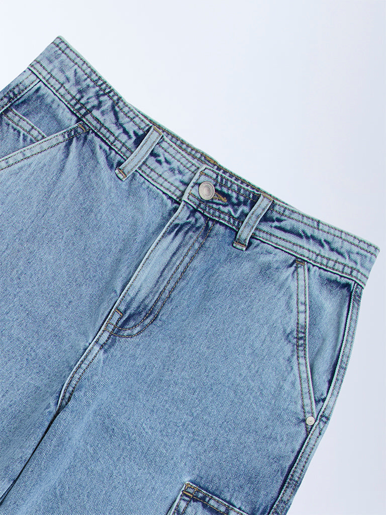 Y&F Kids Blue Washed Relaxed-Fit High-Rise Jeans