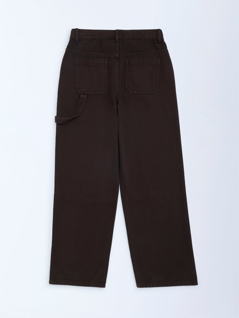 Y&F Kids Dark Brown Relaxed-Fit Mid-Rise Jeans