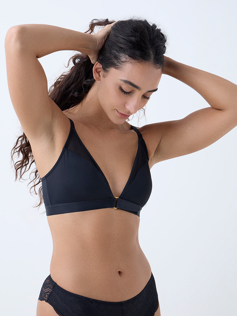 Wunderlove Black Mesh-Detailed Adaptive Padded Bra