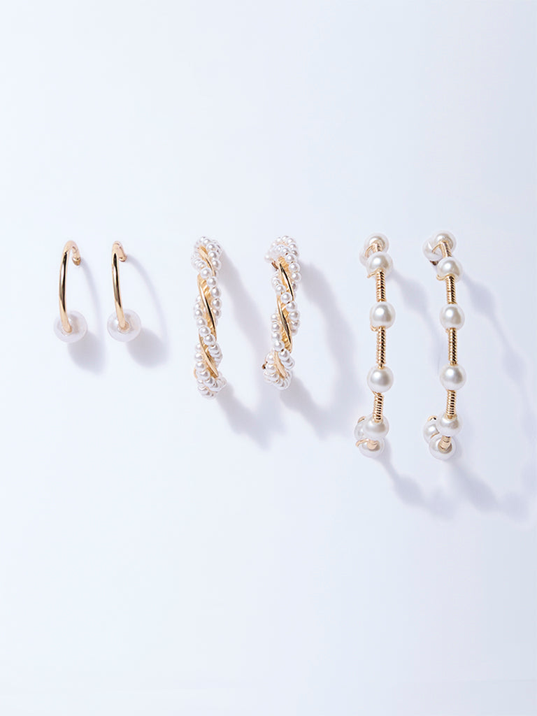 Westside Accessories White Pearlescent Hoop Earrings Set - Pack of 3