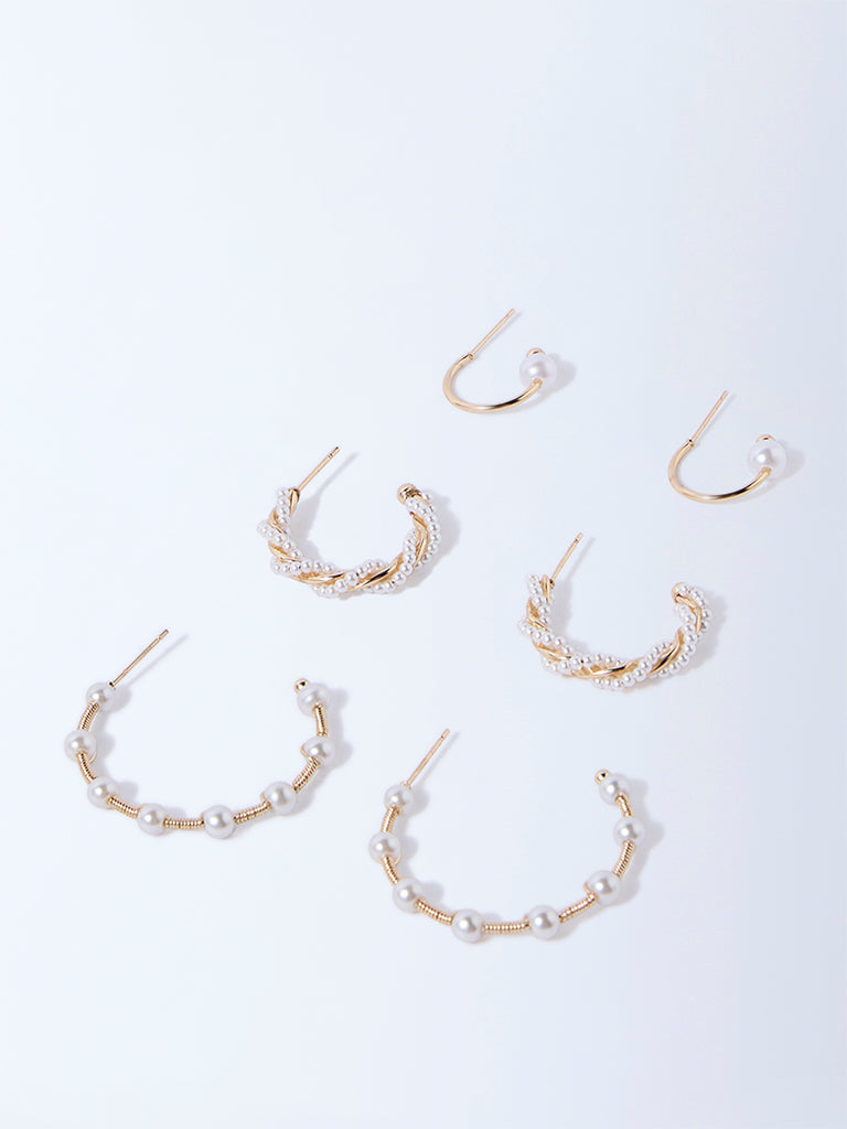 Westside Accessories White Pearlescent Hoop Earrings Set - Pack of 3