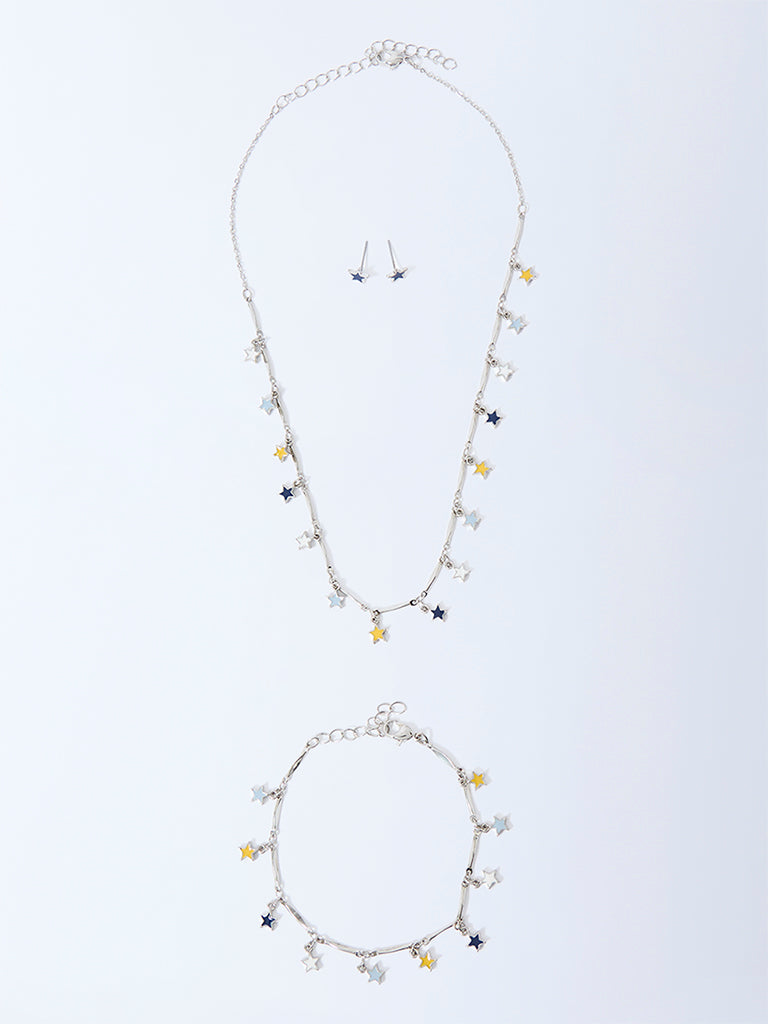 Westside Accessories Multicolour Enamel Star Necklace, Earrings and Bracelet Set