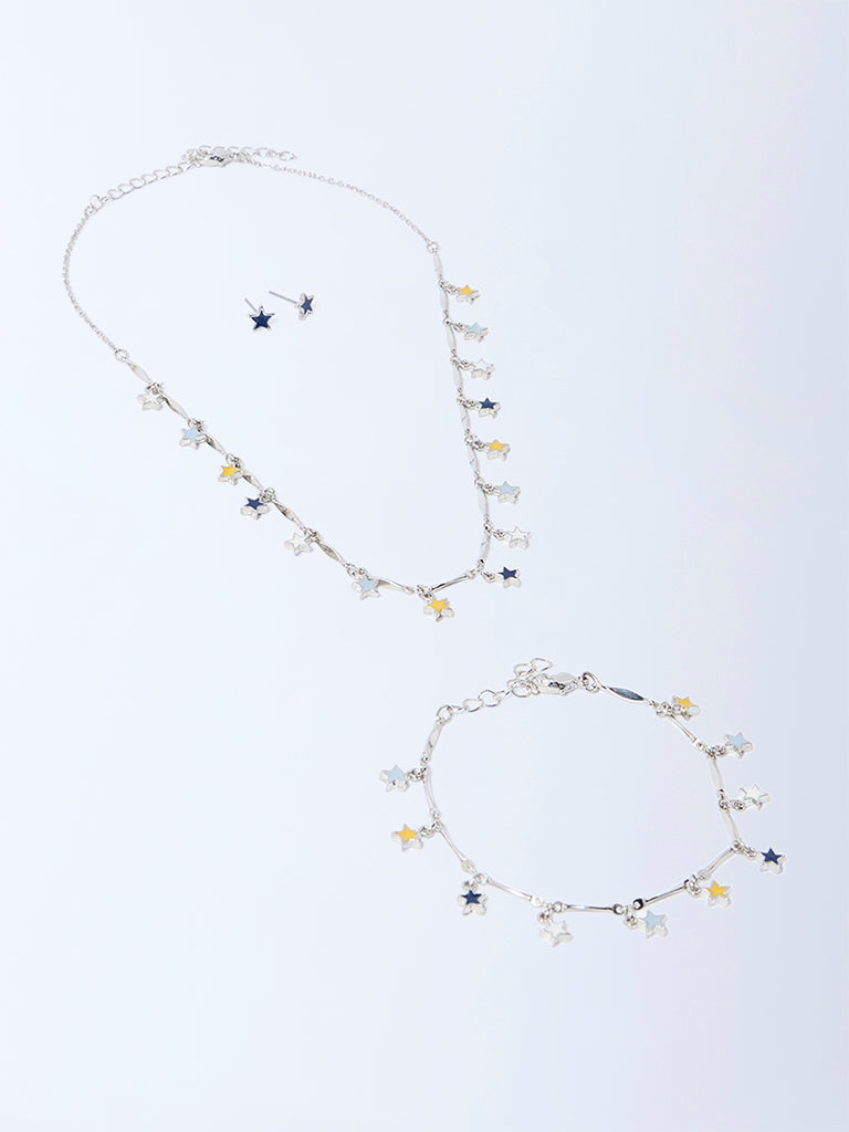Westside Accessories Multicolour Enamel Star Necklace, Earrings and Bracelet Set