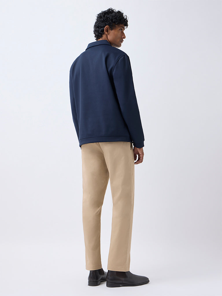 WES Casuals Beige Relaxed-Fit Mid-Rise Trousers