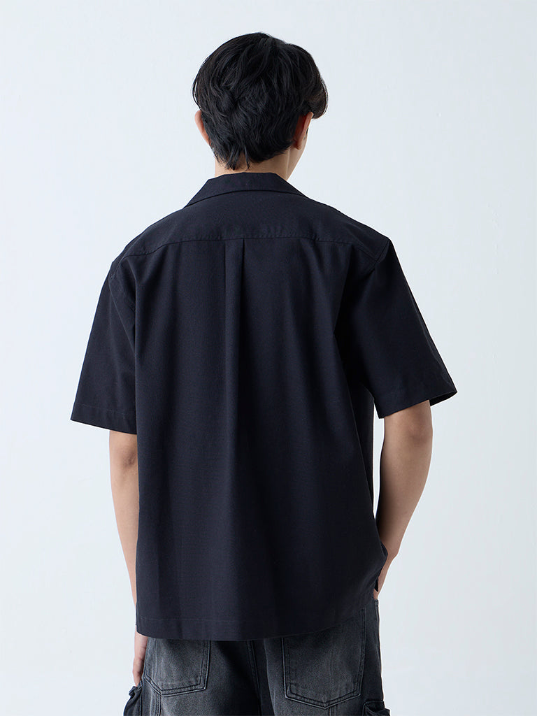 Nuon Black Text Design Relaxed-Fit Cotton Shirt
