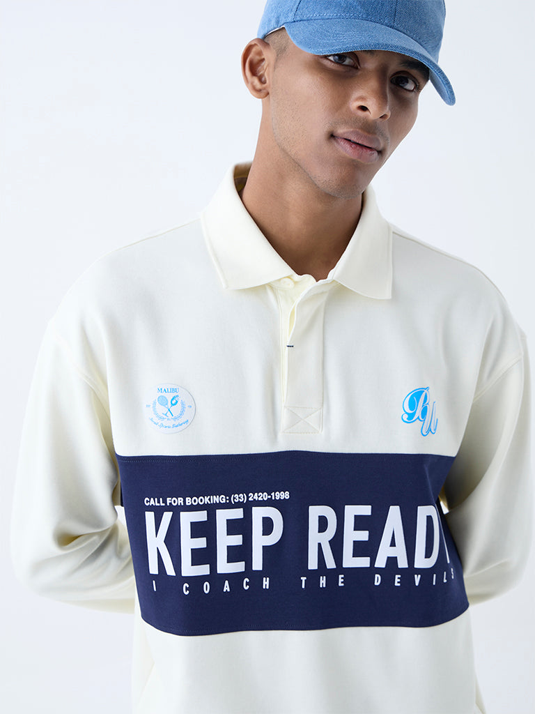 Buy Nuon Off-White Relaxed-Fit Cotton-Blend Polo T-Shirt from Westside