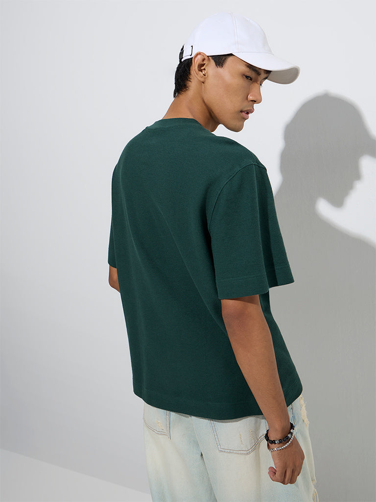 Buy Nuon Emerald Green Typographic Relaxed-Fit Cotton T-Shirt from