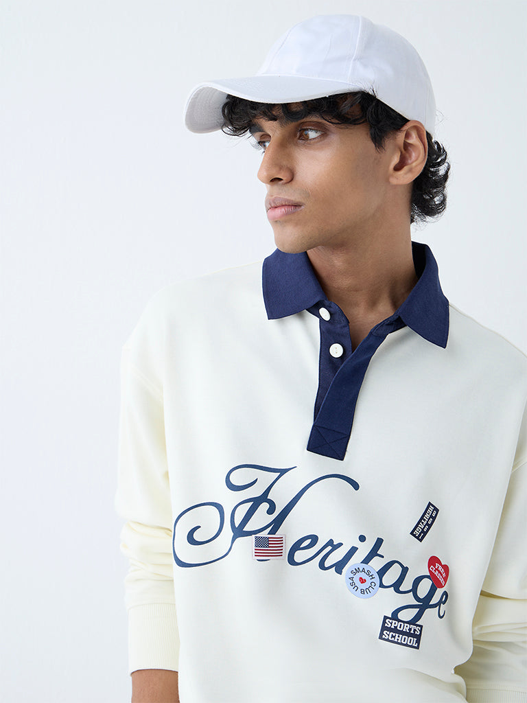 Westside Nuon Men's White Relaxed-Fit Cotton-Blend Polo T-Shirt for Casual Wear Zoomed View