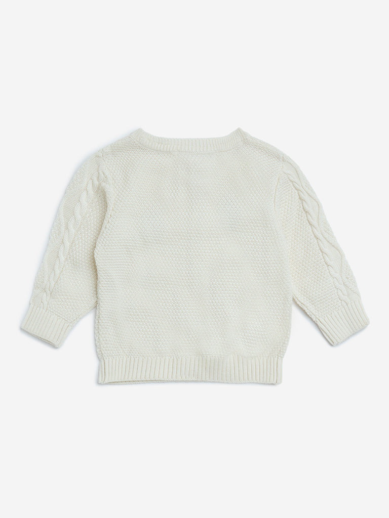 HOP Baby Boys Off-White Knit-Textured Cardigan