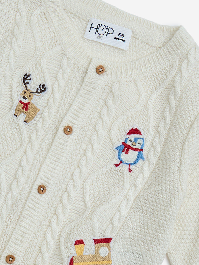 HOP Baby Boys Off-White Knit-Textured Cardigan