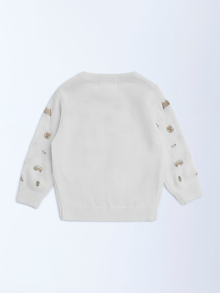 HOP Baby Boys Off-White Embroidered Sweater