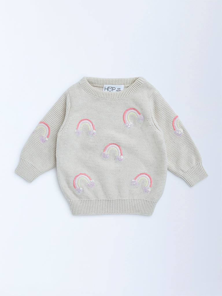 HOP Baby Girls Beige Rainbow Design Cotton Sweater
