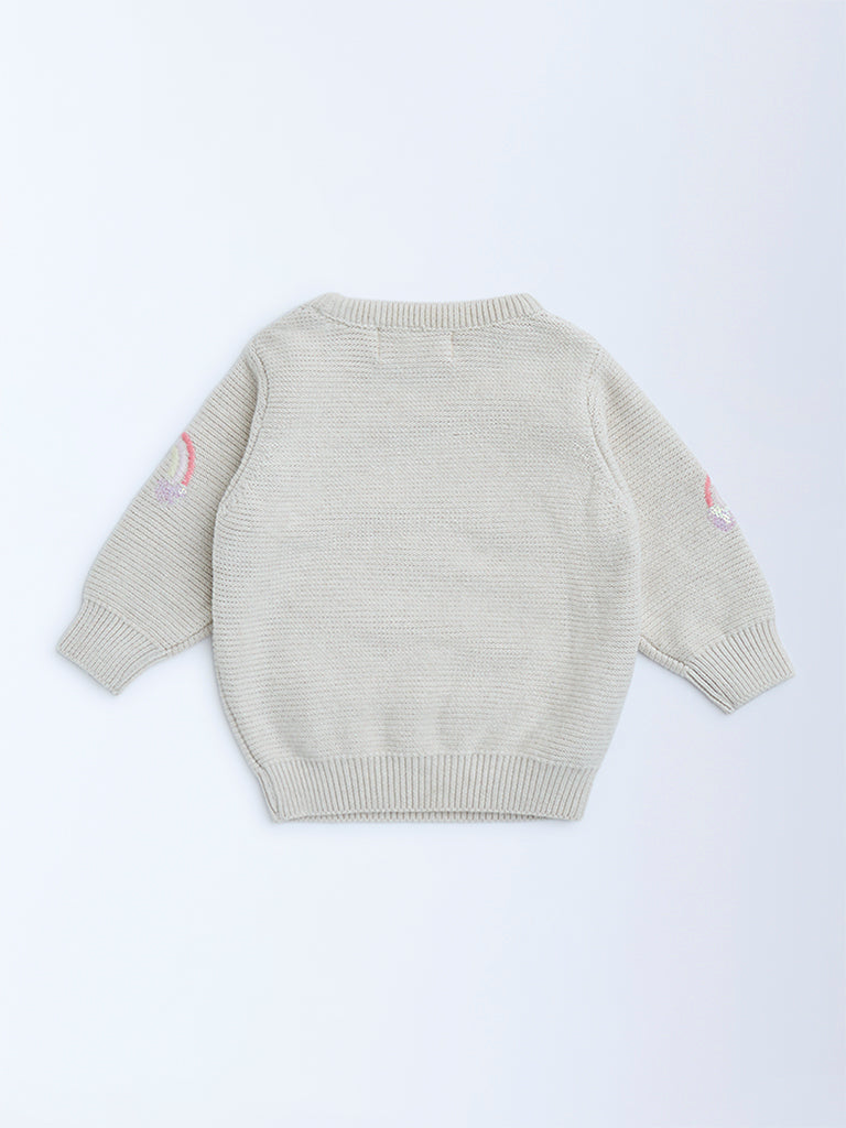 HOP Baby Girls Beige Rainbow Design Cotton Sweater