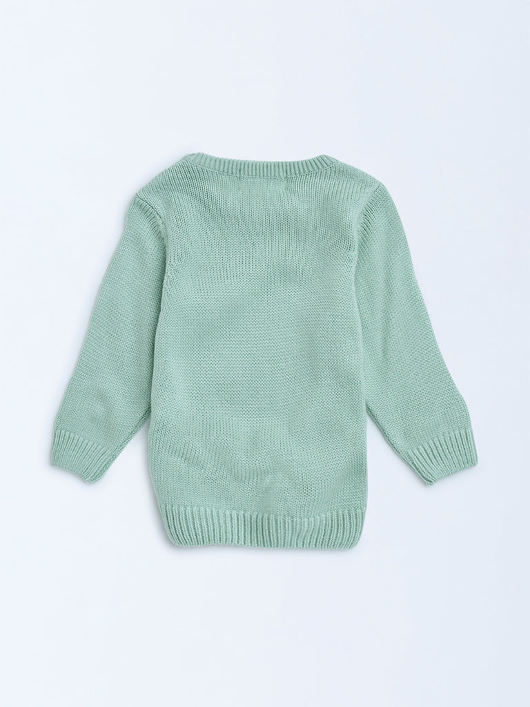 HOP Baby Light Green Embroidered Sweater