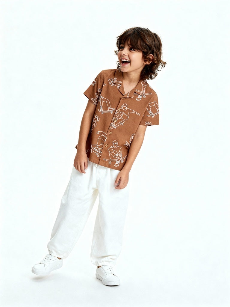 HOP Kids Boys Brown Skater-Themed Shirt