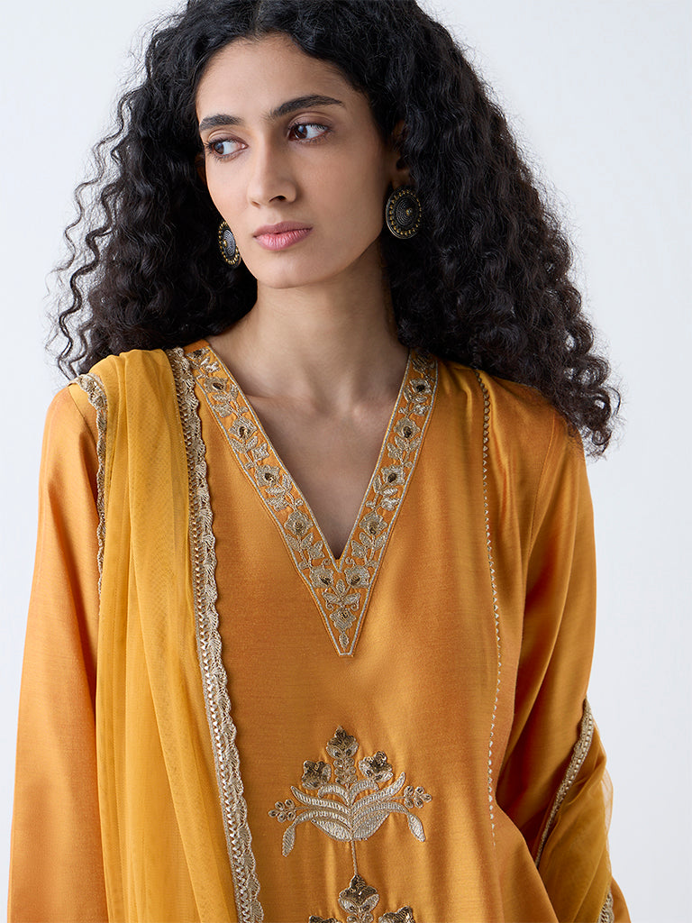 Westside Vark Women's Yellow Embroidered Anarkali Ethnic Set for Festive Wear Zoomed View