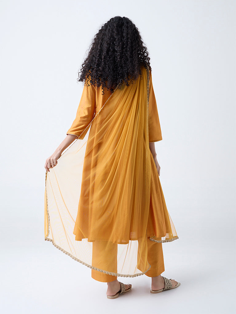 Westside Vark Women's Yellow Embroidered Anarkali Ethnic Set for Festive Wear Back View