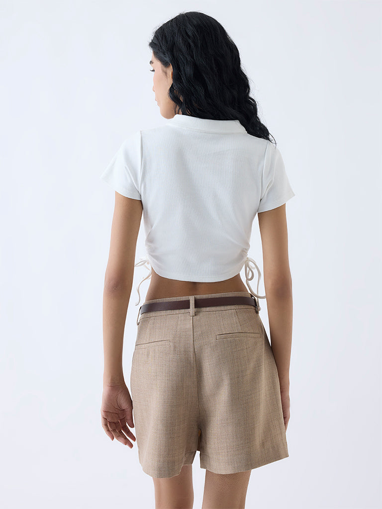 Nuon White Ribbed-Textured Cotton-Blend Top