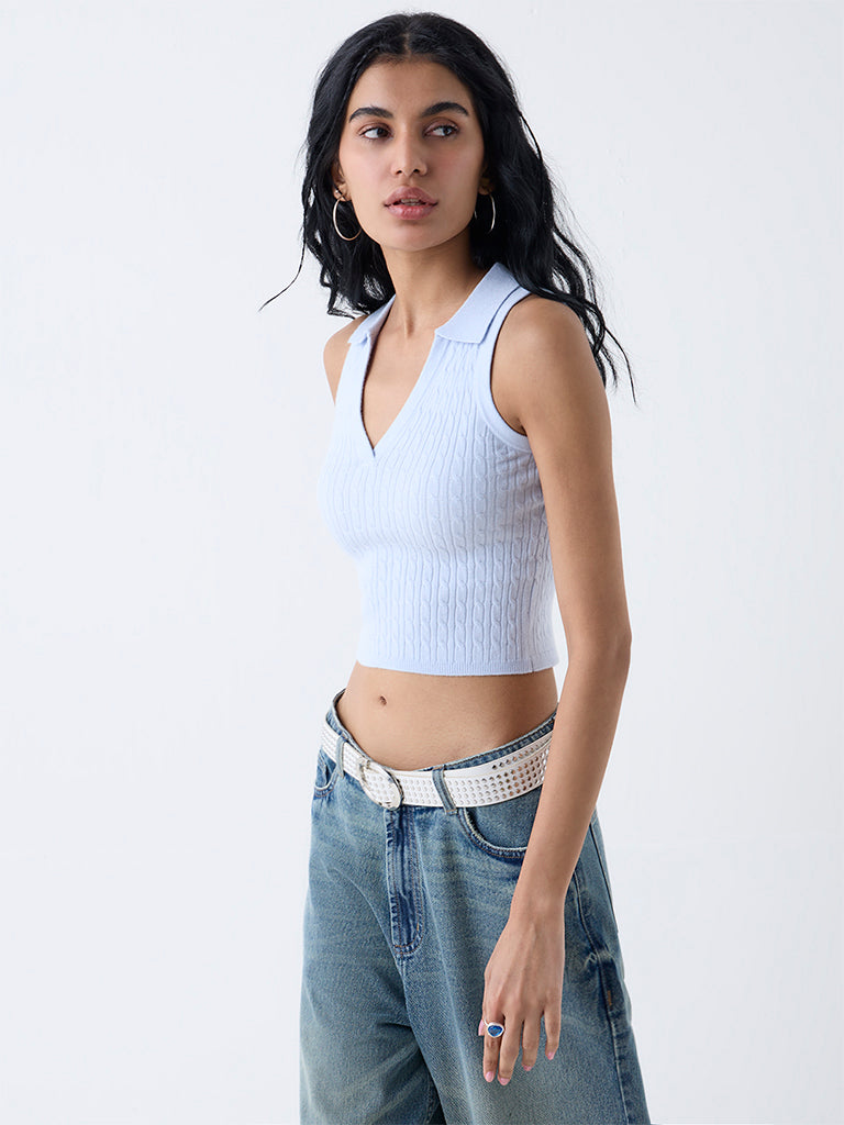 Buy Nuon Light Blue Cable-Knitted Top from Westside